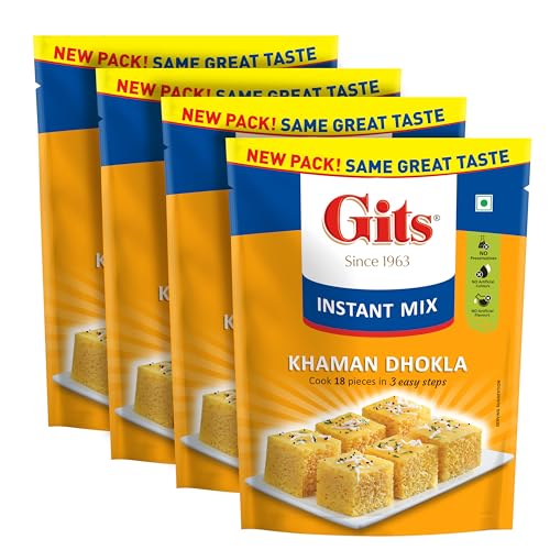 Image of Gits Instant Khaman Dhokla Snack Mix, Pure Veg, Indian Snack Mix, 720g (Pack of 4, 180g Each)