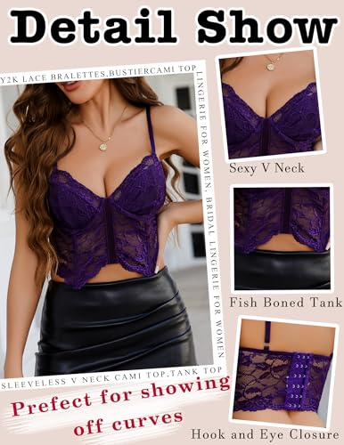 Image of Avidlove Lace Bralettes for Women Y2k Camisole Lingerie Adjustable Strap Crop Top