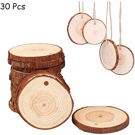 Unfinished Small Wood Slices 2 - 2.4 Inch 30 Pcs Wooden Circles with Holes for Centerpieces, DIY Art Crafts, Rustic Wedding Christmas Ornaments