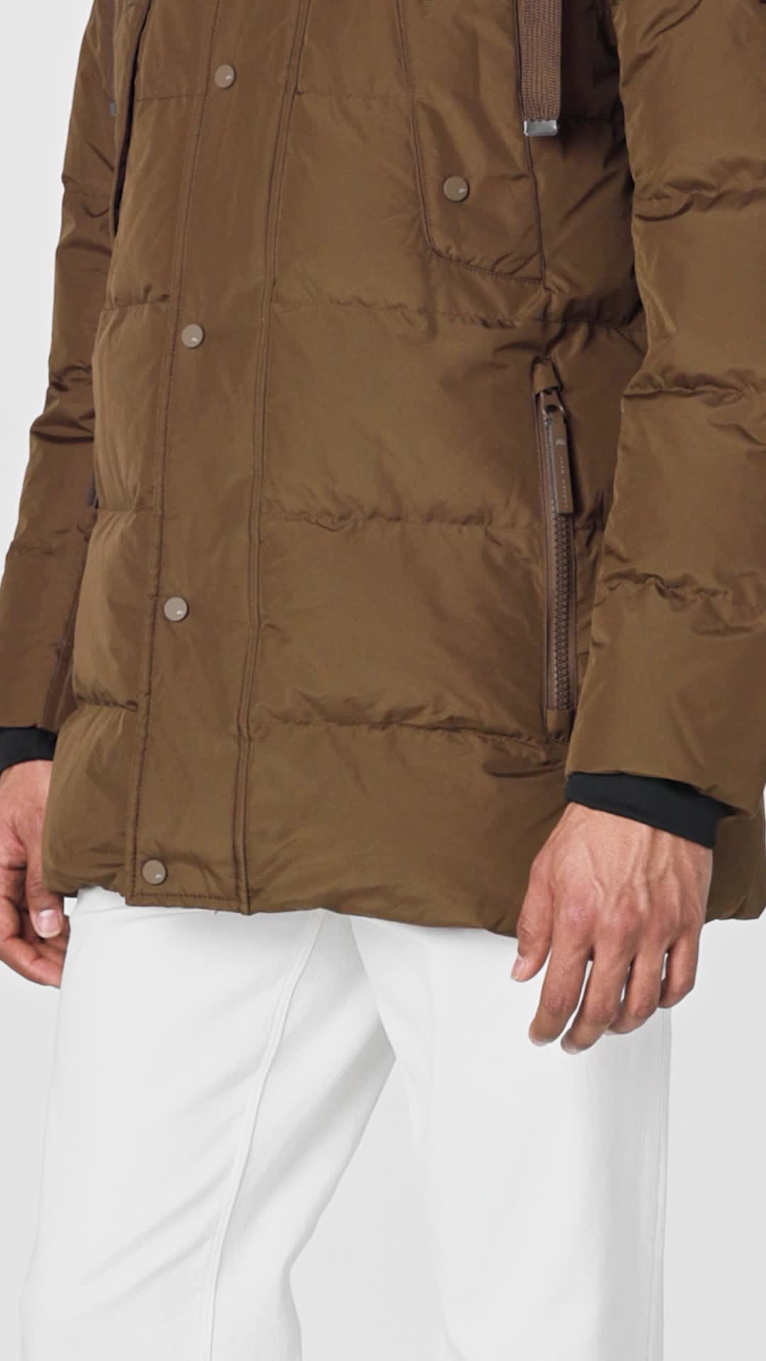 Andrew Marc Men's Mid Length Down Jacket, CAPPUCINO (GATTICA