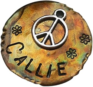 Hippie Dog Tag, Pet ID Tag, Flower Power Tag, Peace Pet Tag, Nature Dog Tag, Dog Tag, Dog Tags for Dogs, Hand Stamped Tags, Pet Tag, Cat Tag (1")