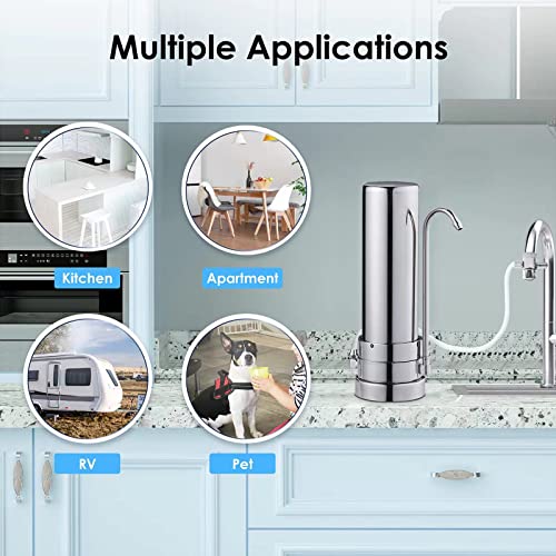 Run.se Countertop Filtration System, 304 Food-Grade Stainless Steel,8000 Gallons Alkaline Water Filter, Reduces 99% Of Chlorine, Heavy Metals, Bad Taste (1 Filter Included) #TOP7