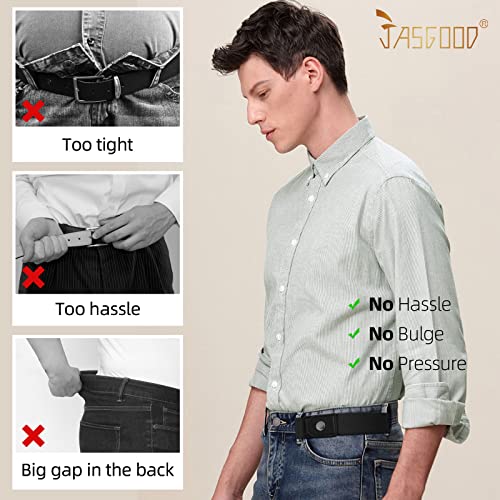 JASGOOD 2 Pack No Buckle Elastic Belt for Men Women Stretch Side Invisible 2 Loops Belt without Buckle for Jeans3
