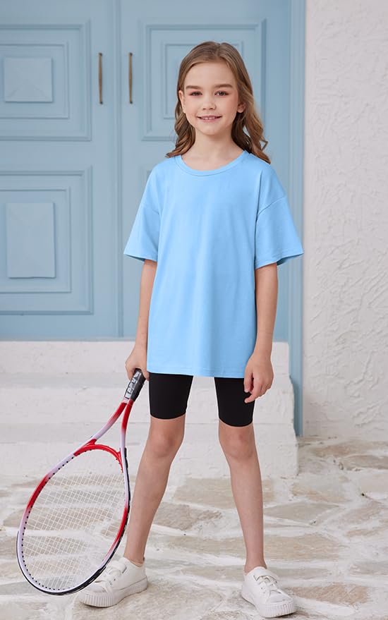 Image of ZDC Girls Short Sleeve T Shirts Kids Summer Oversized Tops Trendy Crewneck Basic Tees 5-14 Years