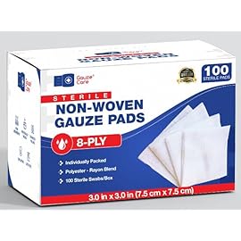Thick Non-Woven Sterile 3x3 Gauze Pads Pack of 100| 8-ply Sponges| Individually Packed, Soft and Lint-Free Medical Pads for Enhanced Absorption and Wound Care