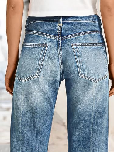 Flamingals Women's Crease Ripped High Waist Barrel Leg Cropped Jeans3