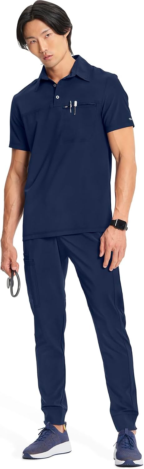 Cherokee Infinity Polo Mens Scrub Top Zip Chest Pocket 360 Stretch