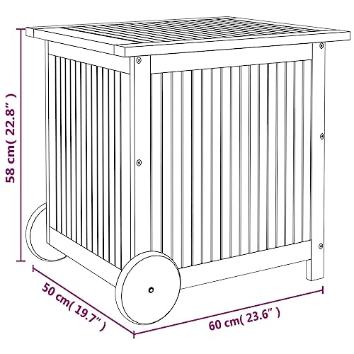 Boîte de rangement d'extérieur avec roulettes, récipient de jardin en bois pour coussins et outils, organisateur polyvalent pour terrasse, piscine, garage, parfait pour une utilisation sur la plage de