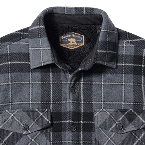 Freedom Foundry Men's Plaid Fleece Jackets Super Plush Sherpa Lined Jacket Shirt (Charcoal Grey, Medium)2