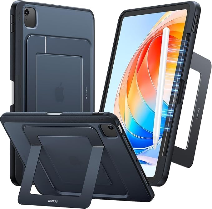 TORRAS for iPad Air 13 inch Case (M3 2025/ M2 2024), Ultra Stable Stand, Multiple Adjustable Viewing Angles, Slim Protective Kickstand with Pencil Holder, Black Black Air 13" M2 & M3