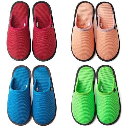 BUGUKI 3-6 Pairs Spa Slippers Set Non-Disposable Washable Non-Slip Guest Slippers Comfortable Breathable Slippers for Spa, Hotel, Party Guest and Bedroom, Set of 4 Pairs