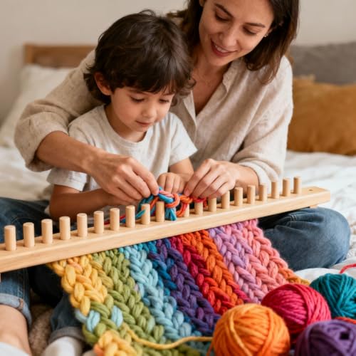 Anpyxun 48\'\' Chunky Blanket Loom Kit for Adults, Adjustable Wooden Frame for Hand Knitting with Chunky Yarn, DIY Weaving Loom for Making Cozy Throw Blankets, Beginner Friendly Craft Project