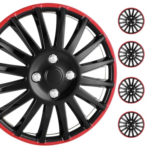 WolfX 15 Inch Hubcaps Set of 4 Wheel Rim Cover (Only Fit for Iron Hub) ABS Material Universal Wheel Rim Hub Cap Replacement (W5019, Black Lacquer & Red Lacquer)