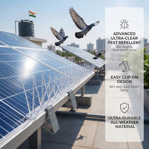 Image of Dual-Teeth Solar Panel Pigeon Deterrent Spikes | 30cm x 14cm Guard with Secure Clip-On Stands | No-Drill, No-Slip /No-Drill Mounting | UV-Safe (Dual Teeth Bird Spike Pack of 5)