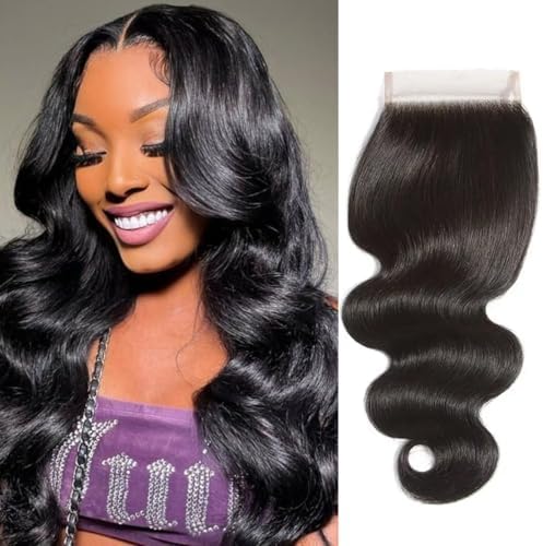 4x4 Lace Closure Body Wave Lace Front Human Hair 10 Inch Ear to Ear HD Frontal Closures Human Hair Extensions for Black Women Free Part 150% Density Natural Black Color