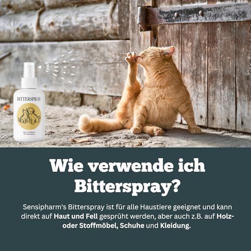 Sensipharm Bitterspray 100ml - Bittertropfen ohne Alkohol für Hunde und Katzen, Anti-Kau und Lecken Spray, Katzen Fernhaltespray Hunde für Möbel, Abwehrspray für Haustiere mit Bitteren Geschmack