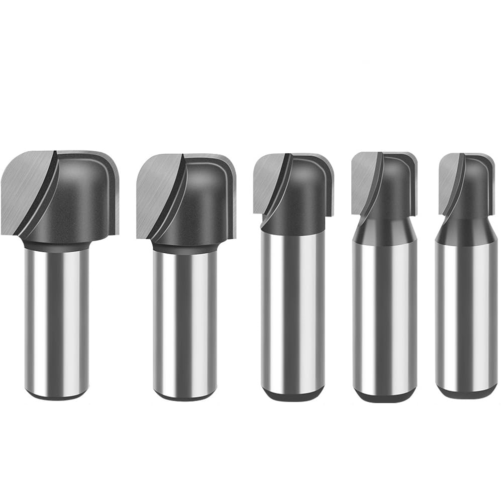 Lot de 5 fraises à défoncer en carbure pour bol et plateau - Rayon : 0,3 cm, 0,3 cm, 0,3 cm, 5/32", 6,35 mm, 6,35 mm.