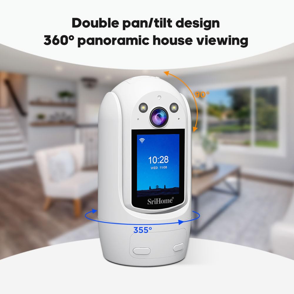 OBA SRIHOME SH060 PTZ Camera, 2MP FHD, schermo 2,4 pollici, videochiamate bidirezionali Rilevamento umanoide,Night Vision