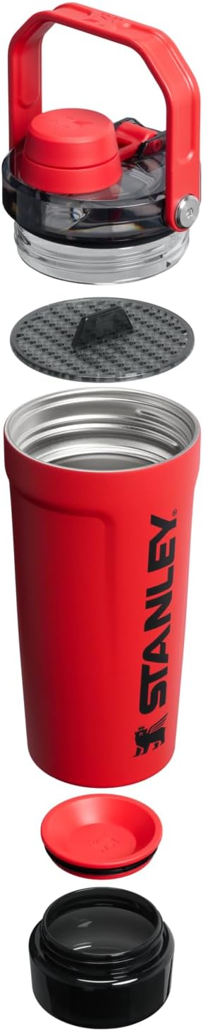 STANLEY Vitalize Shaker Bottle 20 oz | Leakproof Insulated Stainless Steel Shaker Cup | Base Storage and Twist On Fast Flow Lid | Protein Shakes and Pre Workout Powder | BPA-Free | Chili Black