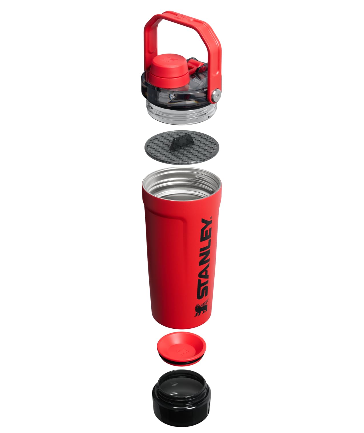 STANLEY Vitalize Shaker-Flasche, auslaufsicherer, isolierter Edelstahl-Shaker-Becher, Bodenaufbewahrung und Drehdeckel, Protein-Shakes und Pre-Workout-Pulver, BPA-frei, Chili-Schwarz