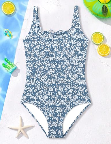 Image of CRISONE Girls One Piece Swimsuits Adjustable Straps Bathing Suit Color Block Padded Pool Beach Swimwear 9-16Y