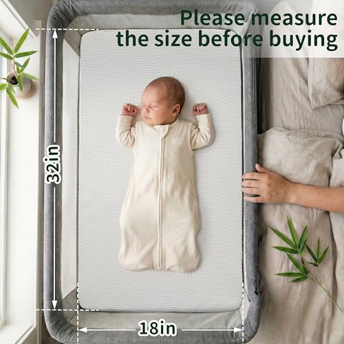 Image of Bassinet Mattress 32x18 Rectangle, Baby Waterproof Replacement Pad, Firm Support Foam Insert with Bamboo Viscose Cover