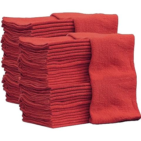 Textila Auto Mechanic Shop Towels - Pack of 100 - Red Color - Size 12x14 Inches - 100% Cotton Shop Rags, Highly Absorbent, Commercial Grade Towels for Workshop, Garage, and Household Cleaning Cover