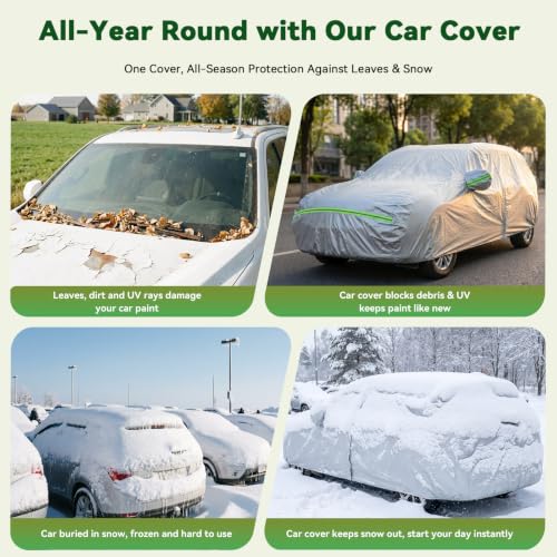 Image of AUQDD 6-Layers Premium SUV Car Cover Waterproof All Weather Weatherproof UV Sun Protection Snow Dust Storm Resistant Outdoor Exterior Custom Form-Fit Full Padded Car Cover with Straps 205 inch-216 inch K10