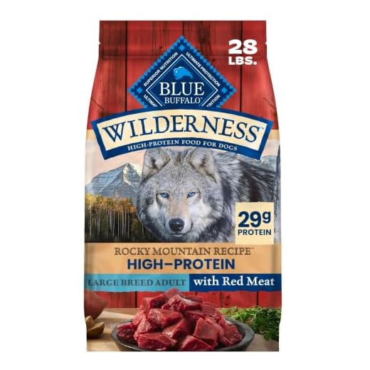 Blue Buffalo Wilderness High-Protein Rocky Mountain Recipe Dry Food for Large Breed Adult Dogs, Red Meat & Grains, 28-lb. Bag