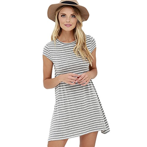 Billabong Womens Last Minute Dress Medium Light Grey Stripe