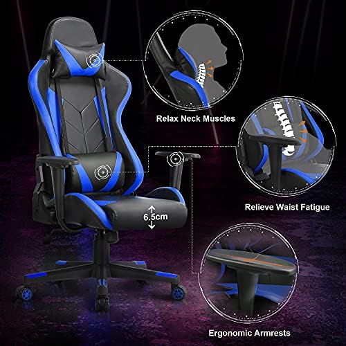 Yaheetech Ergonomics Gaming Chair Video Computer Gaming Chair High Back Swivel Racing Chair with Lumbar Back Support