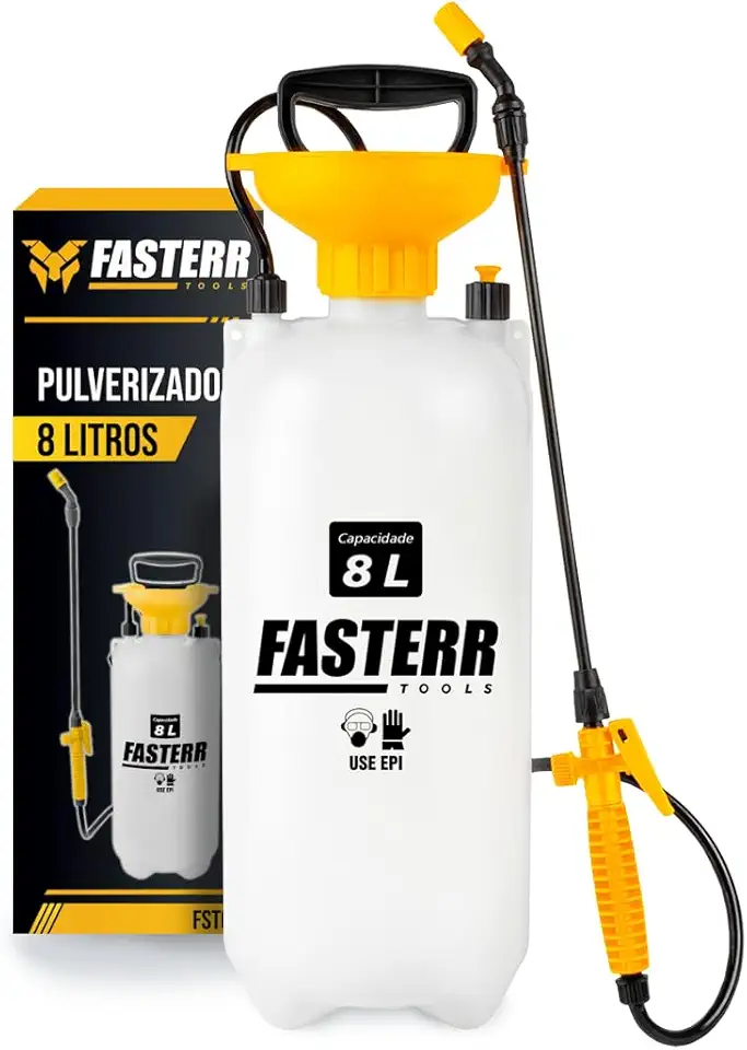 Pulverizador Lateral Fasterr 8 Litros com Compressão Prévia – Bomba de Pressão Profissional para Jardim, Horta e Dedetização com Bocal Ajustável