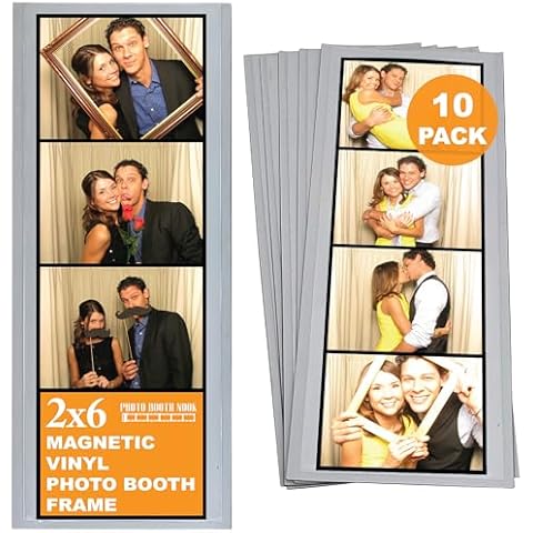 Photo Booth Nook | 2x6 Flexible Magnetic Photo Booth Picture Frames (10 Count) | Crystal Clear Display with Strong Magnet Cover