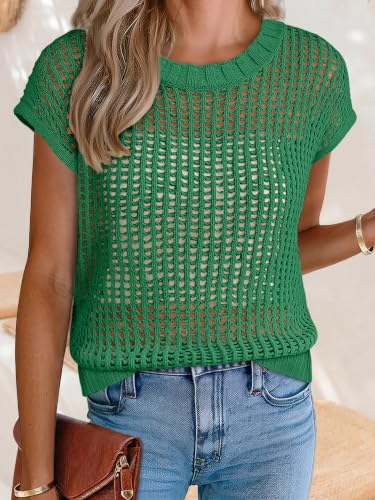 Image of ANRABESS Short Sleeve Sweater for Women Summer Crochet Knit Tops