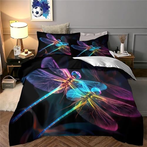 Housse de couette libellule néon 140x200 microfibre lit adolescent - 6