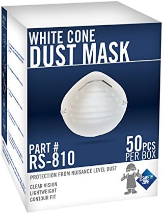 The Safety Zone Máscaras antipolvo de cono blanco, nivel de molestia no clasificado (50 por caja)