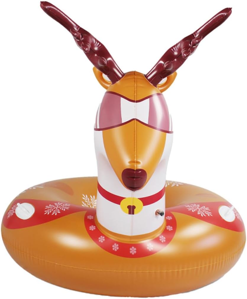 Inflatable PVC Snow Tube with Adorable Deer Design Thickened Wear Resistant Outdoor Sled for Winter Sports and Easy to Store of All Ages