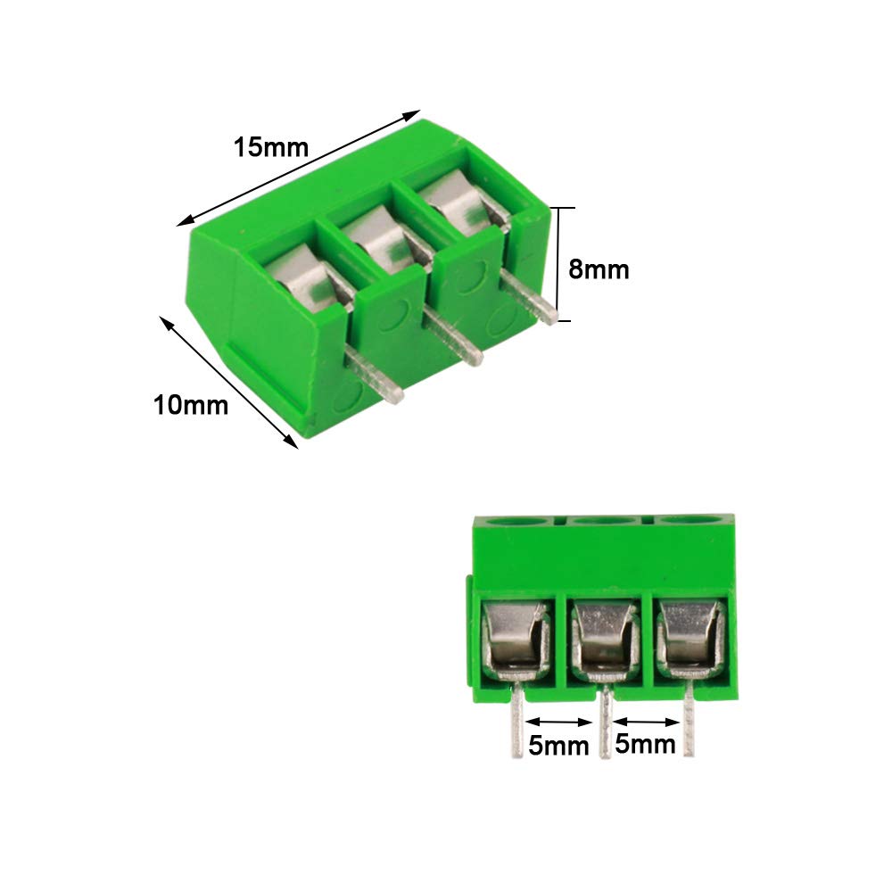 60Pcs Premium 3 Position 3 Pin Plug-in PCB Terminal Block, 5.08mm Pitch PCB Mount Screw Terminal Block Connector (300V / 10A, Green)