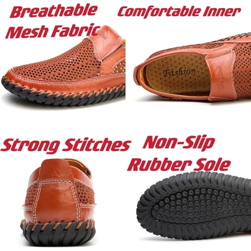 Mens Hollow Mesh Slip-On Loafers Handmade Soft Non-Slip Sole Casual Round Toe Breathable Outdoor Walking Driving Flats Sandals3