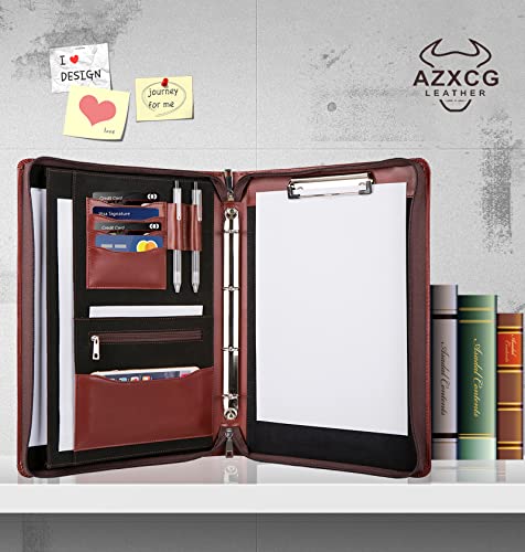 Personalized Leather Portfolio With 3 Ring Binder, Business Padfolio Organizer, Zippered Business Portfolio Folder With Clipboard, Name/Logo Engraving Premium Gift For Men/Women #TOP7