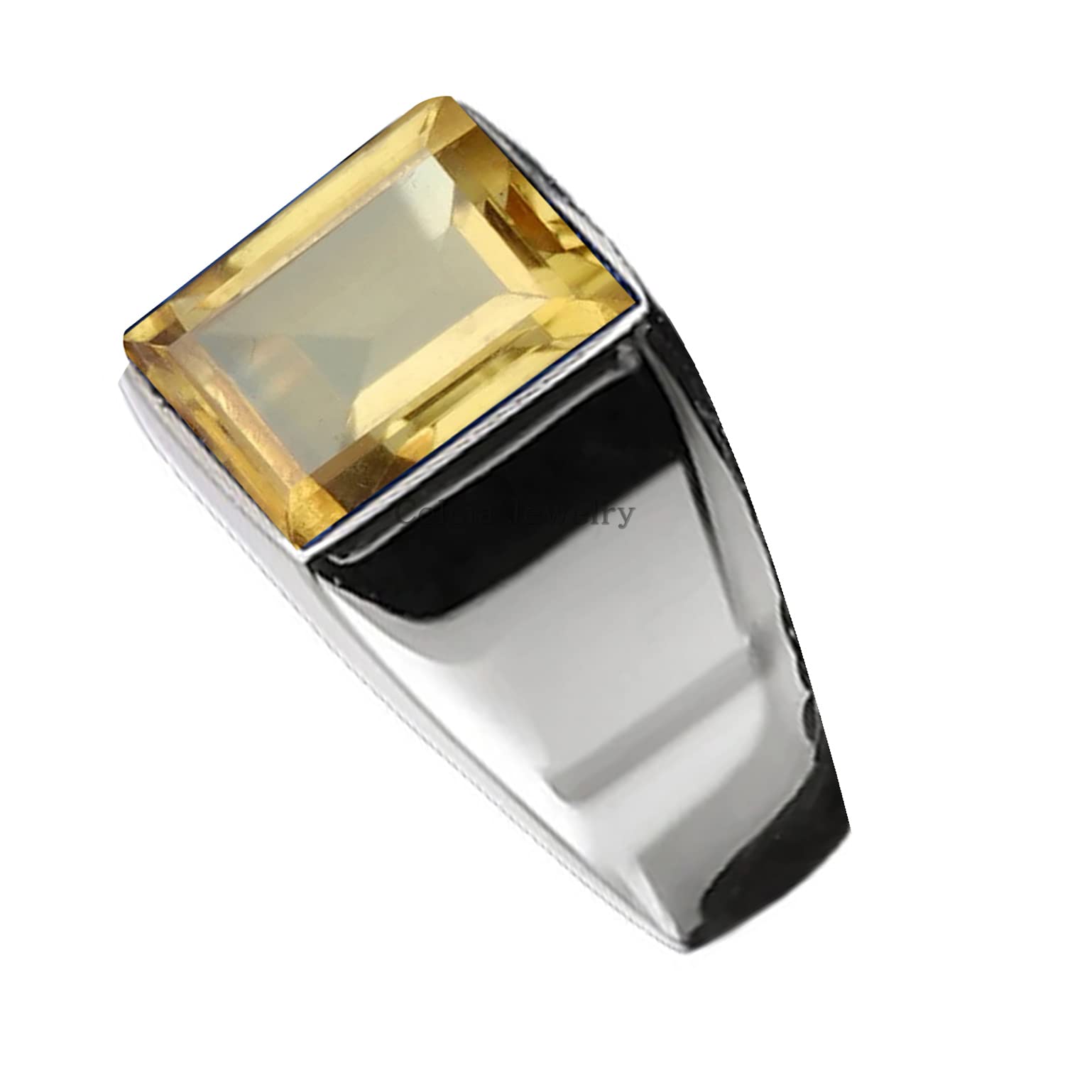Solid 925 Sterling Silver Ring for Men, Natural Citrine Yellow 12MM  Gemstone Signet Ring, Unique Handcrafted November Birthstone Ring
