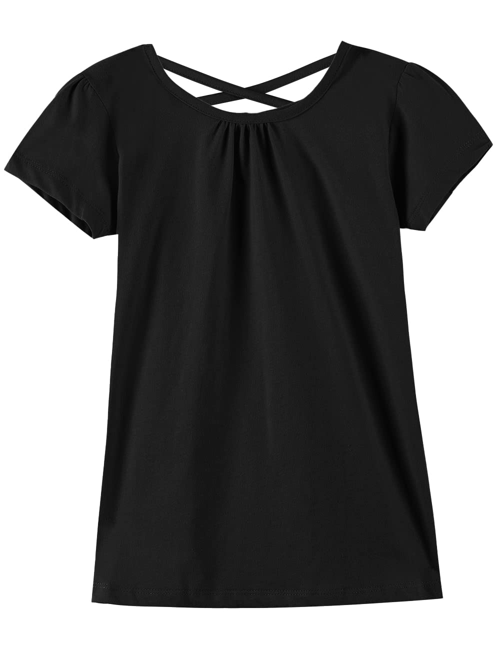 Noomelfish Girls Criss Cross Back T-Shirts Short Puff Sleeve Tee Tops (5-12 Years)