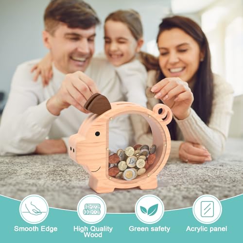 Image of Piggy Bank for Kids Boys,Natural Kids Piggy Bank with Creative DIY Stickers