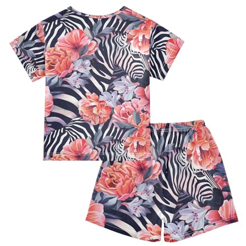 ALAZA Zebra Floral Flower Pajamas Short Sleeve 2 Piece Sleepwear Top and Bottom Pajama Set Unisex2