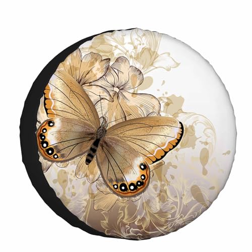 Image of Big Butterfly Spare Tire Cover for RV Trailer Beautiful and Water Butterfly Dancing in The Flowers Wheel Protectors Weatherproof Polyester Tire Case for All Cars SUV Camper Travel 15 inch