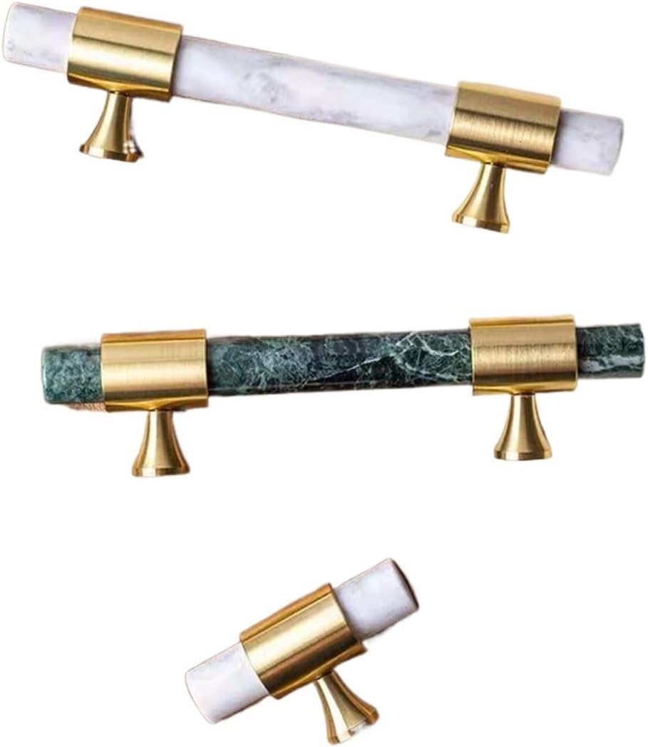 Natural Marble Handle with Solid Brass Base Furniture Handle Door Knobs T-bar Handles for Cabinet Kitchen Cupboard Drawer Pulls 1Pcs Furniture Accessories (Color : C-6cm)
