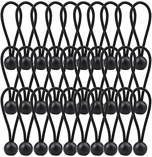 Bungee Cord, 30 Packs Bungee Balls, Black Bungee Cords Heavyweight 4 Inches Tarp Bungee Cords Tie Down Straps Multifunction Elastic Rope For Camping, Tents, Cargo, Projector Screen, Canopy Tent #TOP7