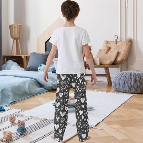 Boy's Lounge Pants Love Heart Doodle Valentines Day Kids Jogger Pants Elastic Long Bottoms with Pockets 6-14 Years3