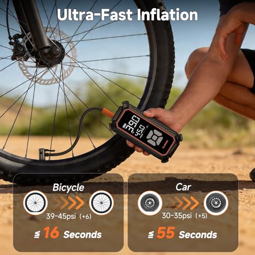 Image of OlarHike Cordless Tire Inflator Portable Air Compressor,150 PSI Bike Pump with LED Light & Digital Pressure Gauge, Dual Power Air Pump for Car Tires, Motorcycle, Bicycle, Ball