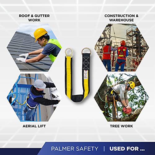 Image of Palmer Safety 10 Ft Cross Arm Strap, 3 inch Wide Beam Straps Choker w /Large & Small D-Ring, ANSI OSHA Anchorage Sling Fall Protection Lanyard